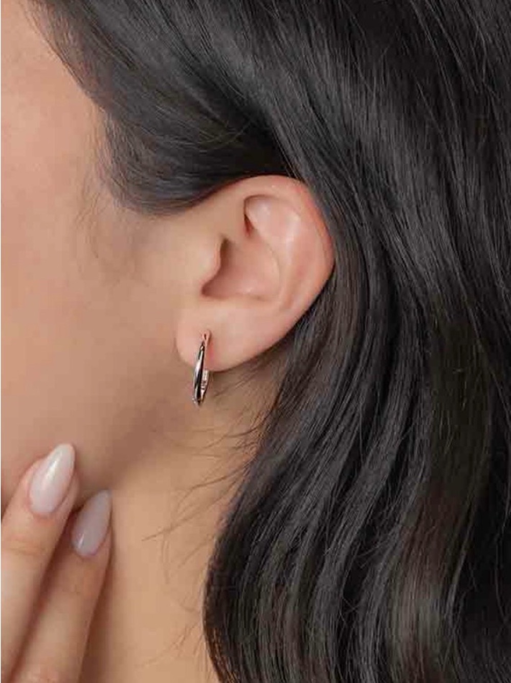 Classic Sterling Silver Hoop Huggie Earrings - Silver - Picture 4 of 4